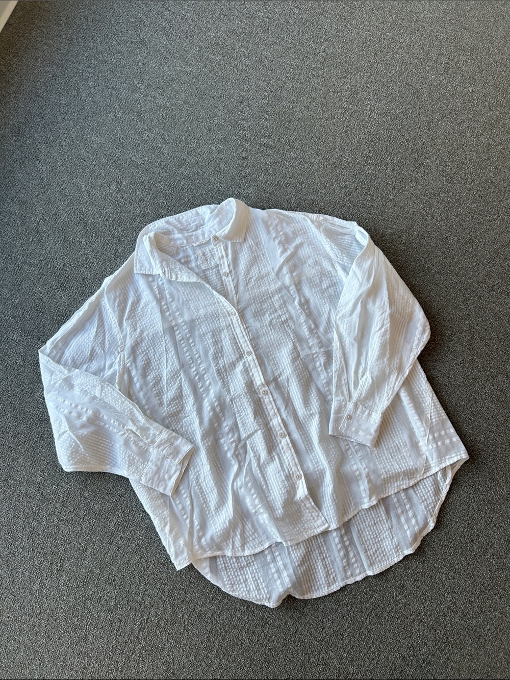 aerie White Textured Long-Sleeve Button-Up Shirt